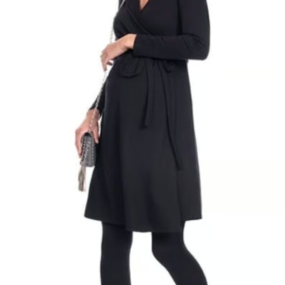 NWOT Seraphine Black Mock Wrap Maternity & Nursing Dress - size 4 - Picture 4 of 7